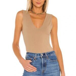 Free People Intimately Keep It Sleek Bodysuit Tan Sz Large V- Neck Low Back